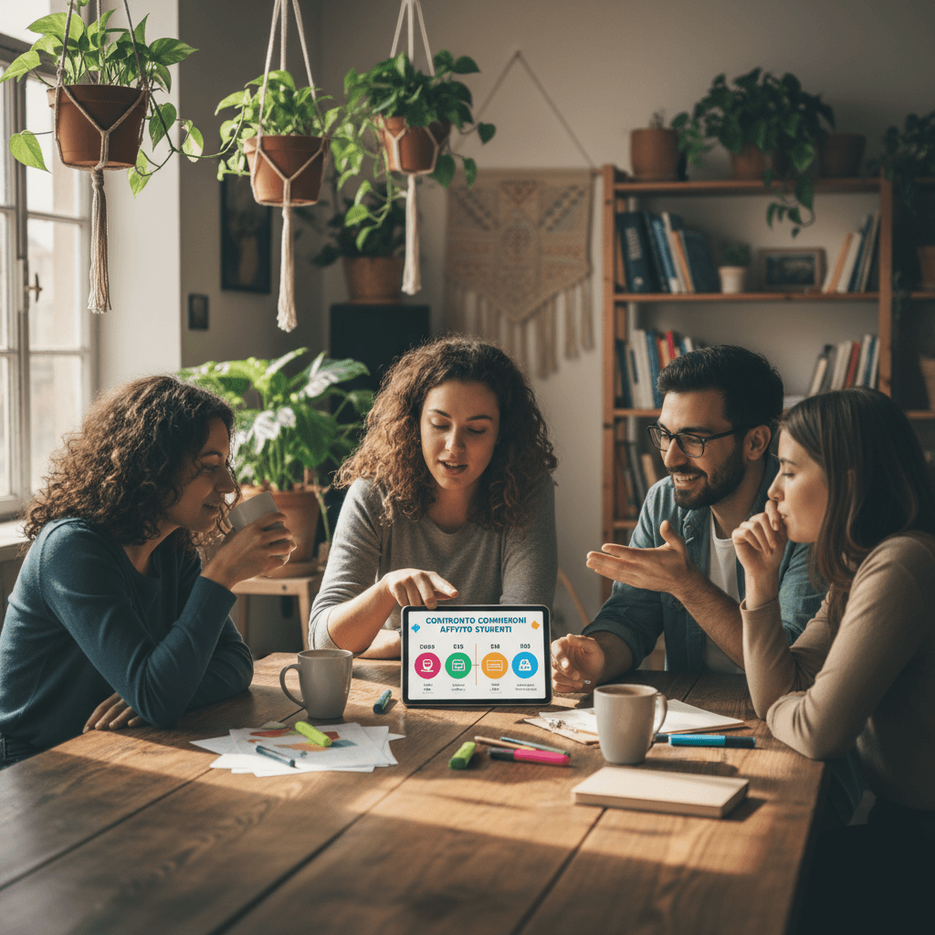 Confronto commissioni piattaforme affitto studenti — laptop con dashboard comparativa per proprietari