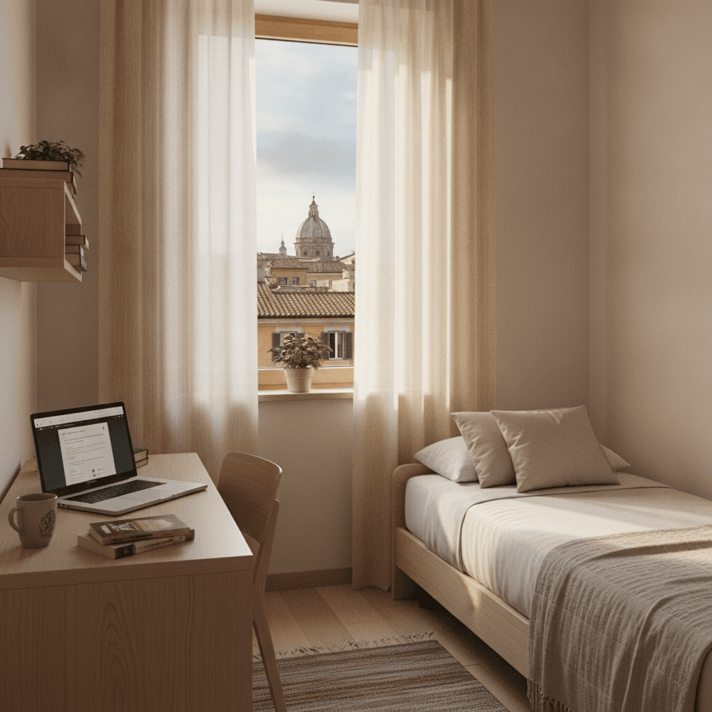 Furnished single room for students in Rome with a rooftop view of the city, student housing Rome rental prices